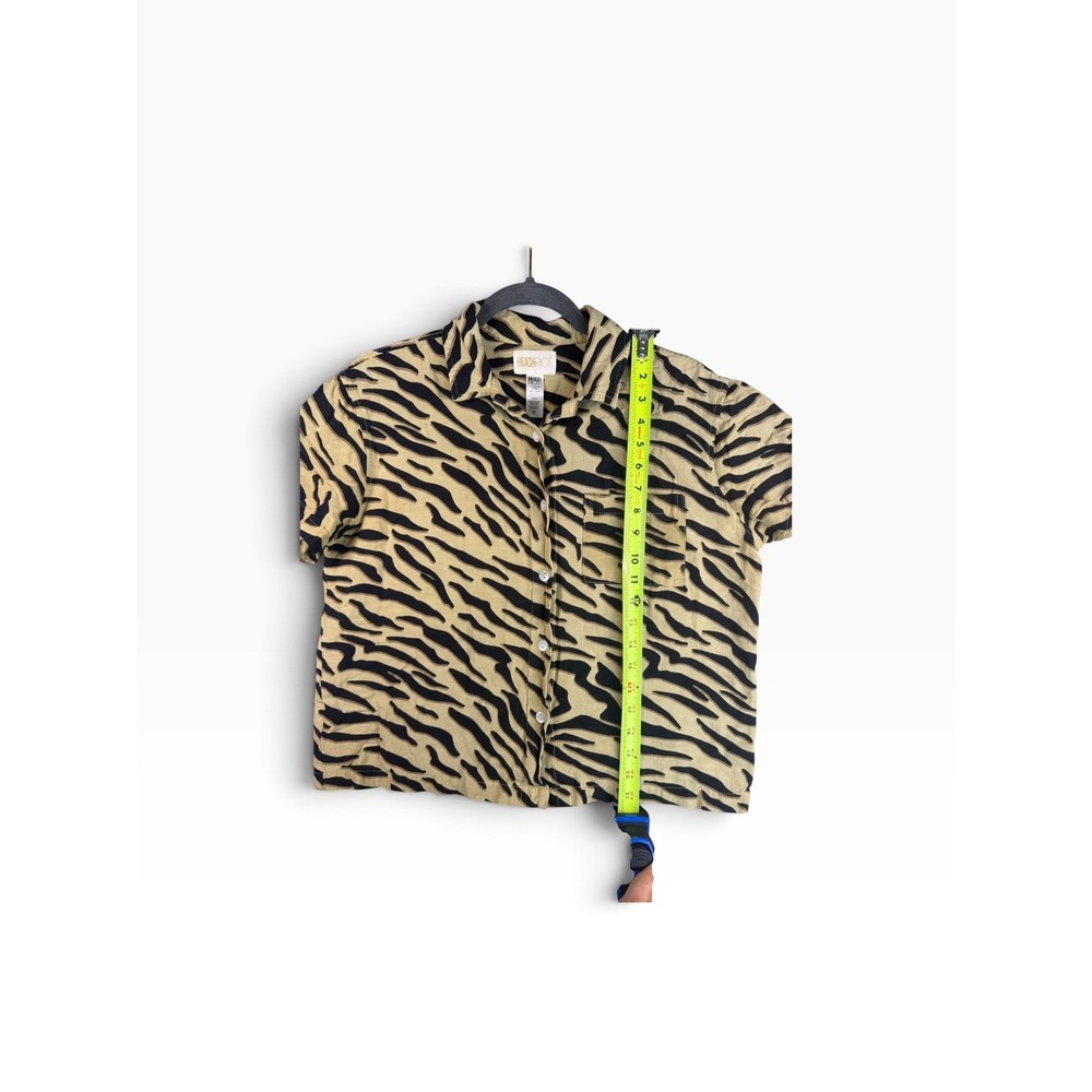 Beach Riot Zebra Print Linen Blend Short Sleeve Button Down Shirt Tan Black S - Picture 4 of 5